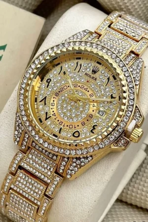 First Copy Rolex Arabic Diamond Gold Watch for Men