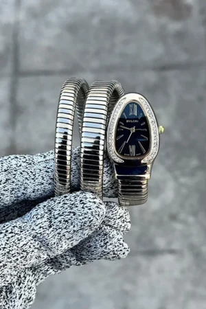 Bvlgari Watch Serpenti Tubogas Gold Diamond Two Tune Black Dial For Women (CS133)