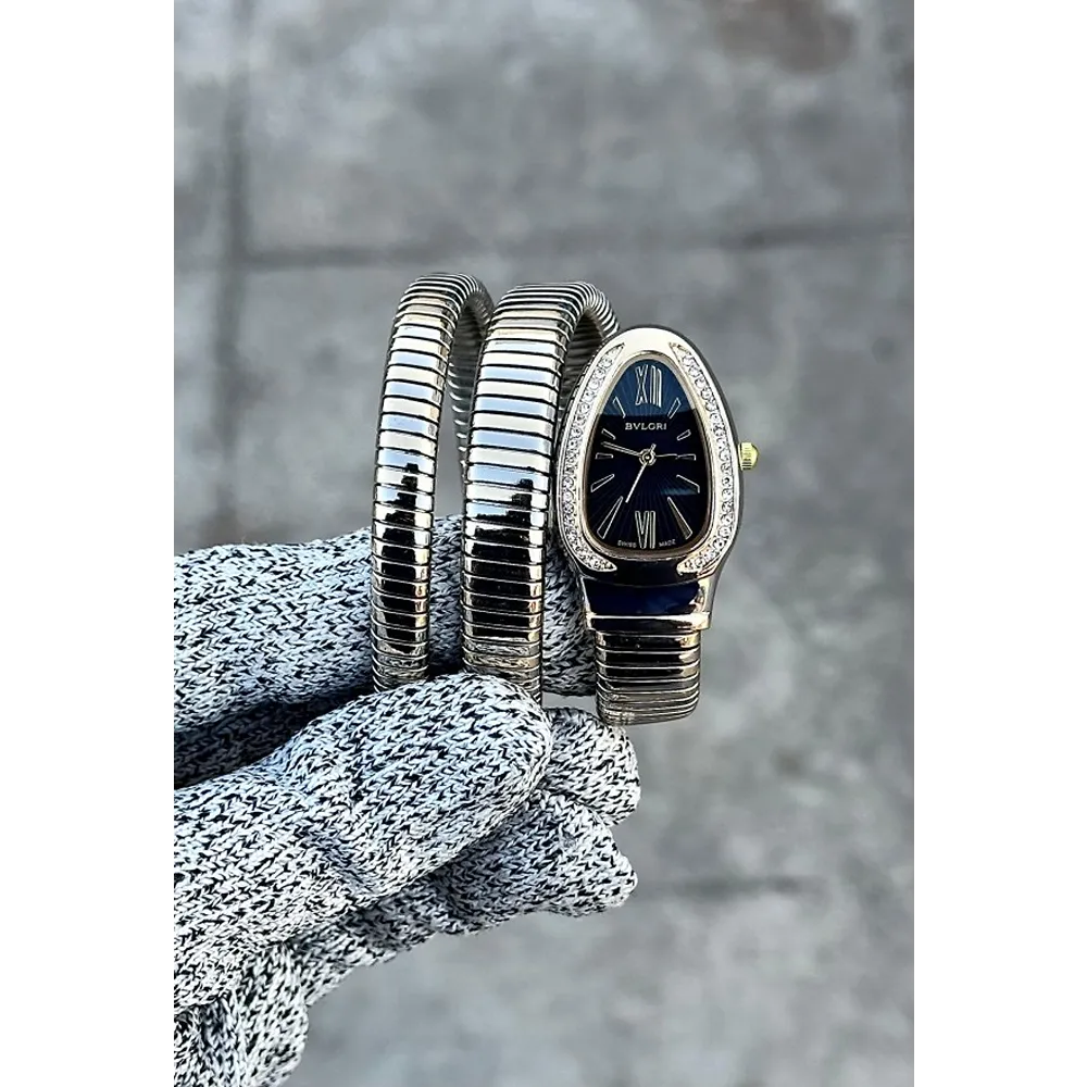Bvlgari Watch Serpenti Tubogas Gold Diamond Two Tune Black Dial For Women (CS133)