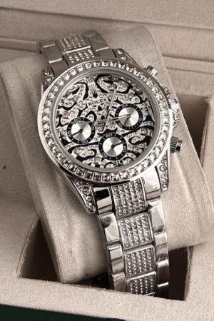 Rolex Watch : Silver Diamond Tiger Stainless Steel Edition Watch (SG-190)